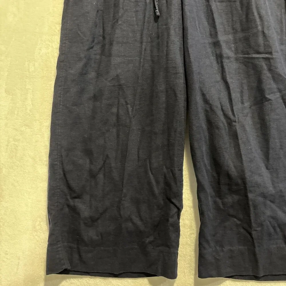 Banana Republic Linen Blend Wide Leg Crop Pull On Drawstring Pants Navy Small